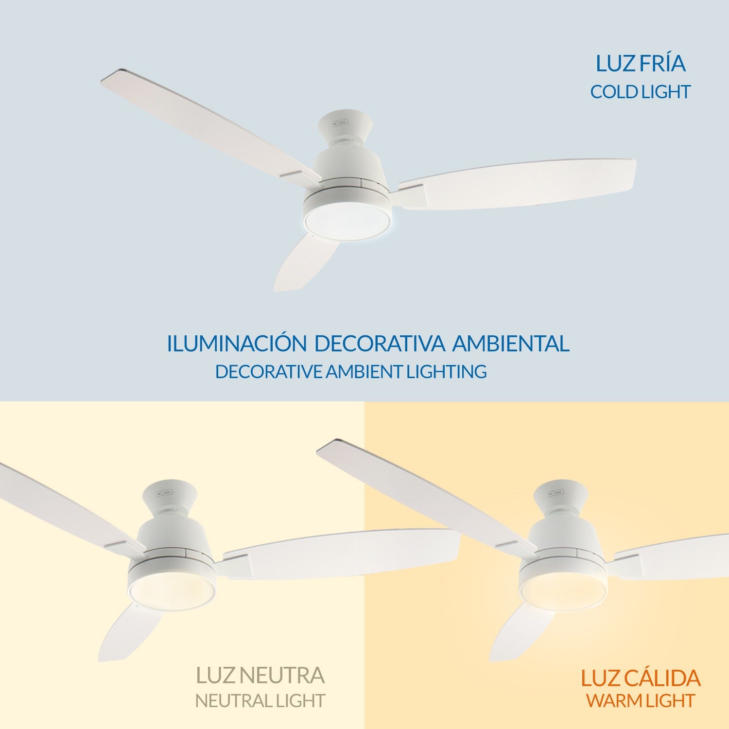 Ventilador de Techo LED White Bass DC ø132 cm — 4 Aspas Blanco Total Regulable 6 Velocidades