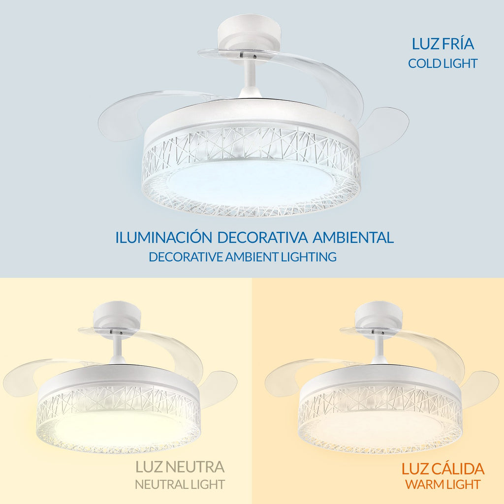 Ventilador de Techo LED White Aqua DC ø107 cm — Diseño Calado Premium 6 Velocidades