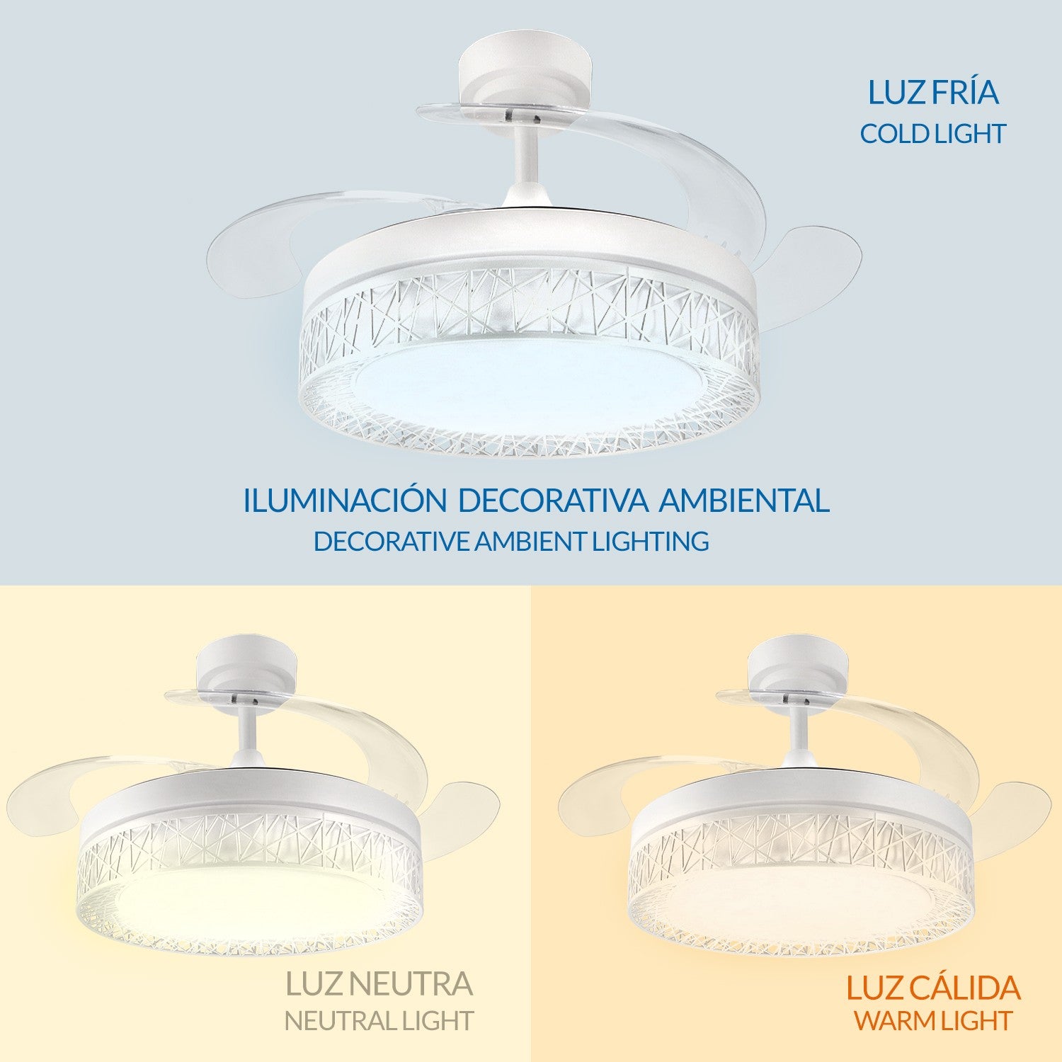 Ventilador de Techo LED White Aqua DC ø107 cm — Diseño Calado Premium 6 Velocidades