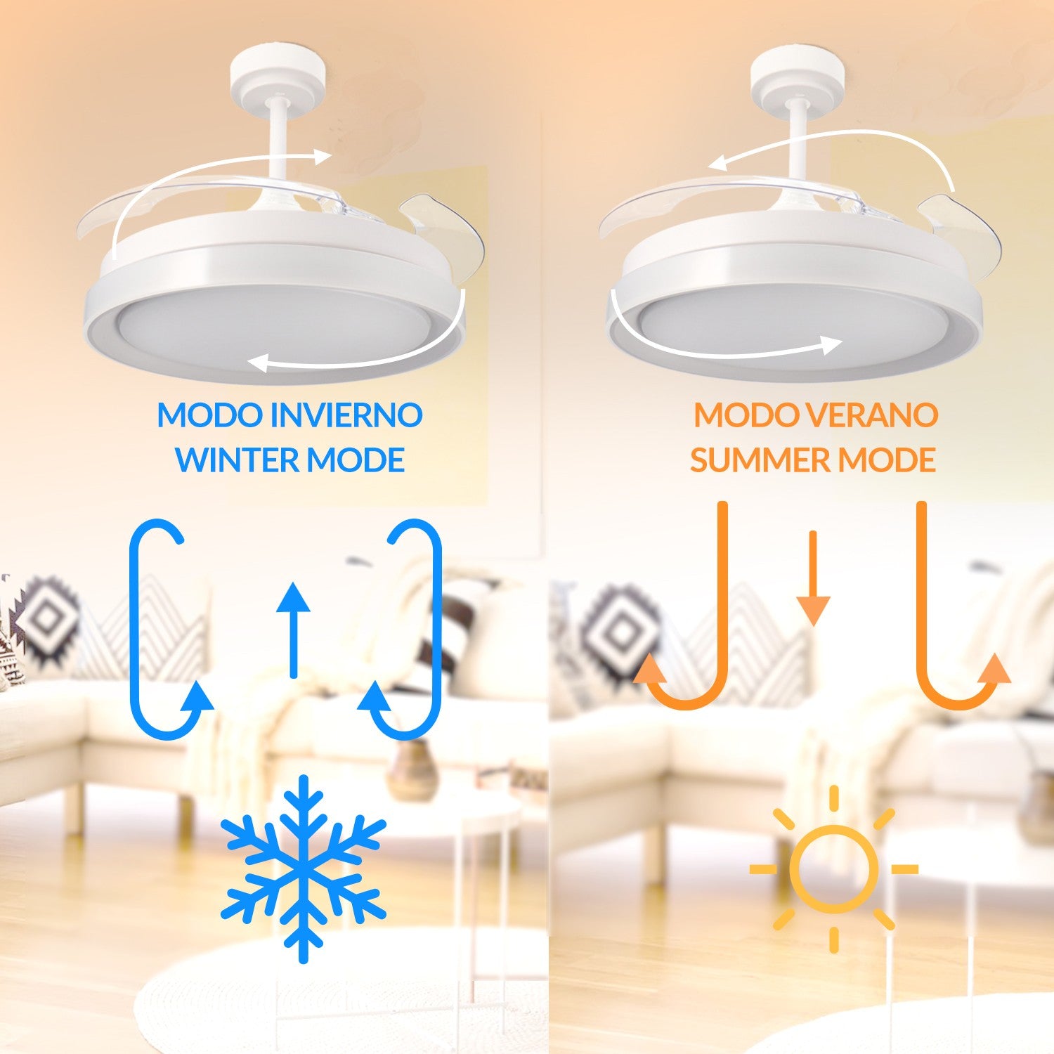 Ventilador de Techo LED White Yeray DC ø107 cm — Diseño Escalonado Exclusivo 6 Velocidades
