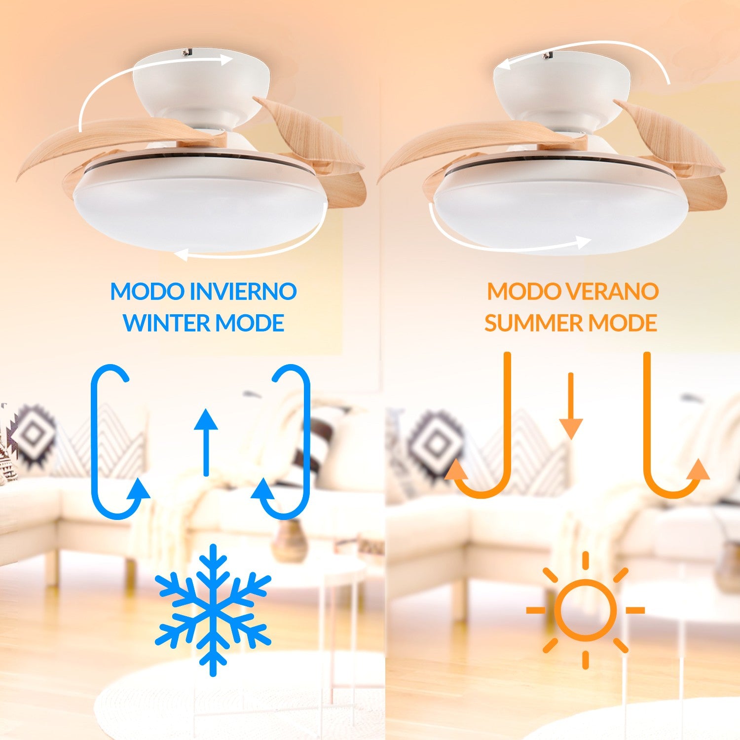 Ventilador de Techo LED Wood Mushroom DC ø72,5 cm — Motor DC Silencioso 6 Velocidades