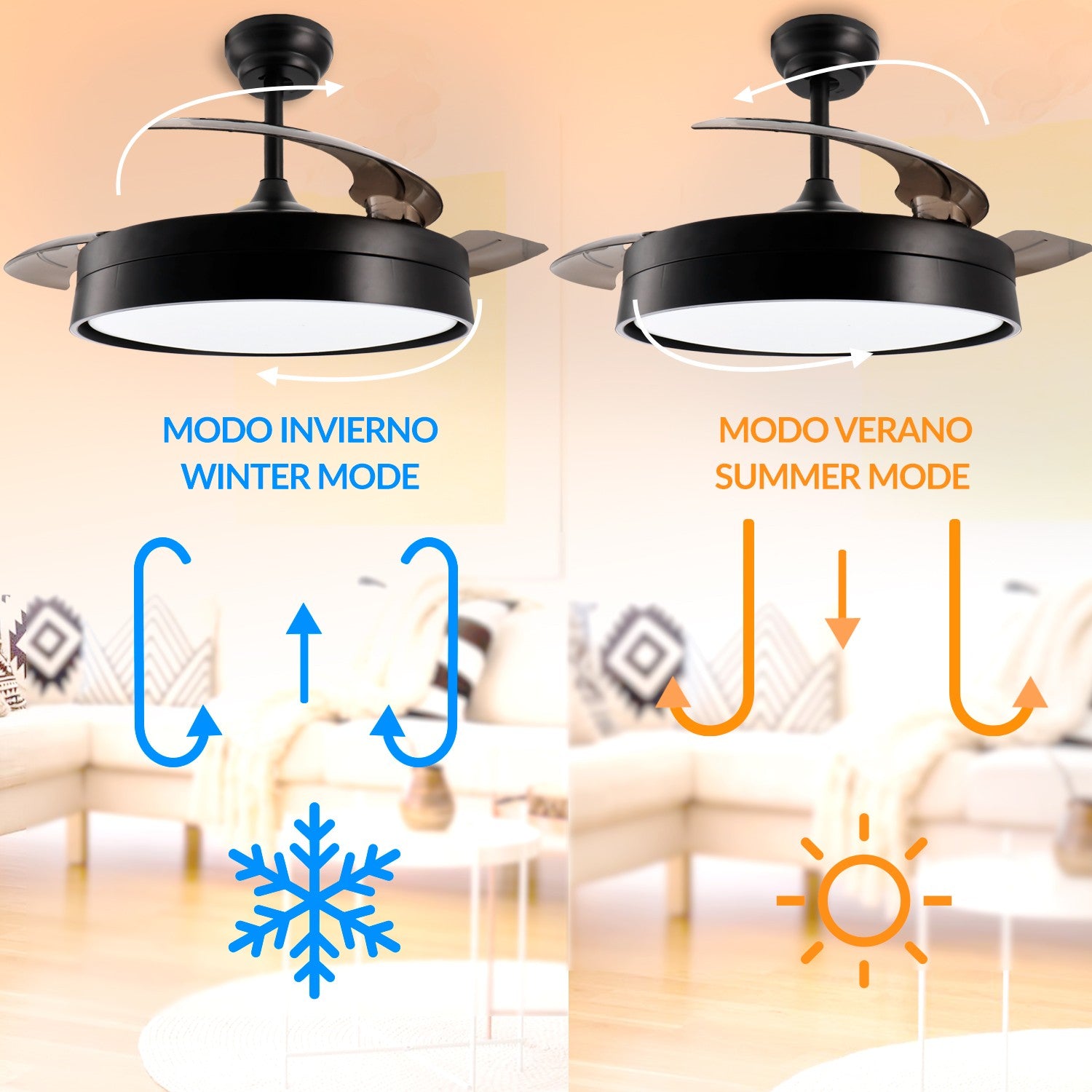 Ventilador de Techo LED Black Loki DC ø106 cm — Máximo Caudal 10.500 m³/h 6 Velocidades