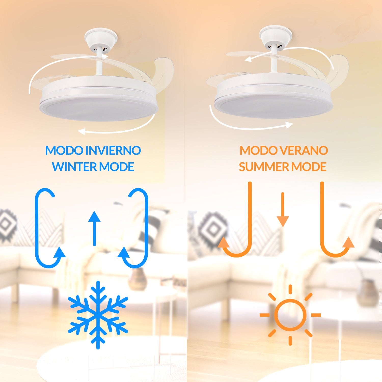 Ventilador de Techo LED White Olga DC ø107 cm — Motor DC Silencioso 6 Velocidades