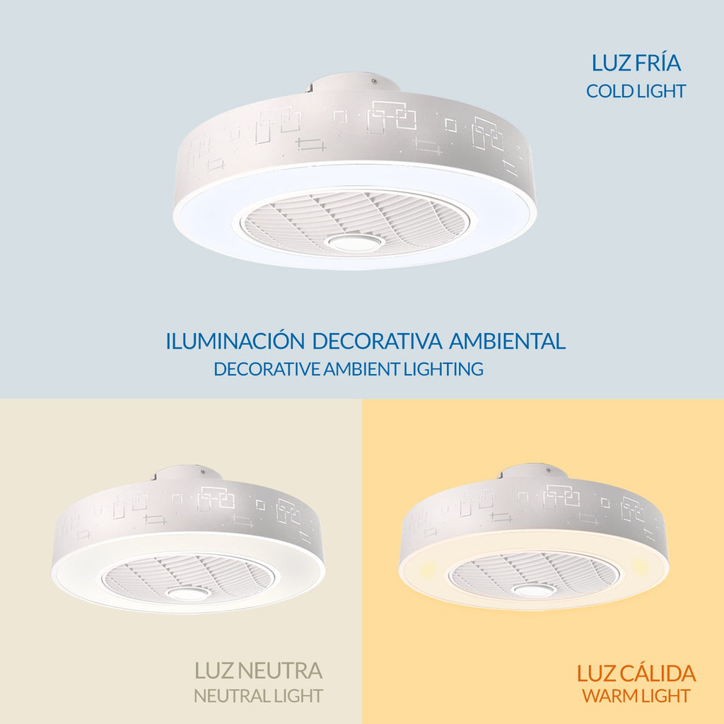 Ventilador de Techo LED Plus Sticks CCT DC ø55 cm — Plafón Geométrico App+Mando 6 Velocidades