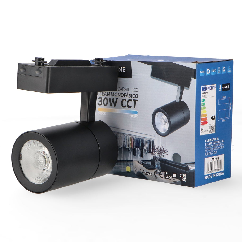 Foco LED Carril Clean 30W - Lente Dual 24-60° 3CCT