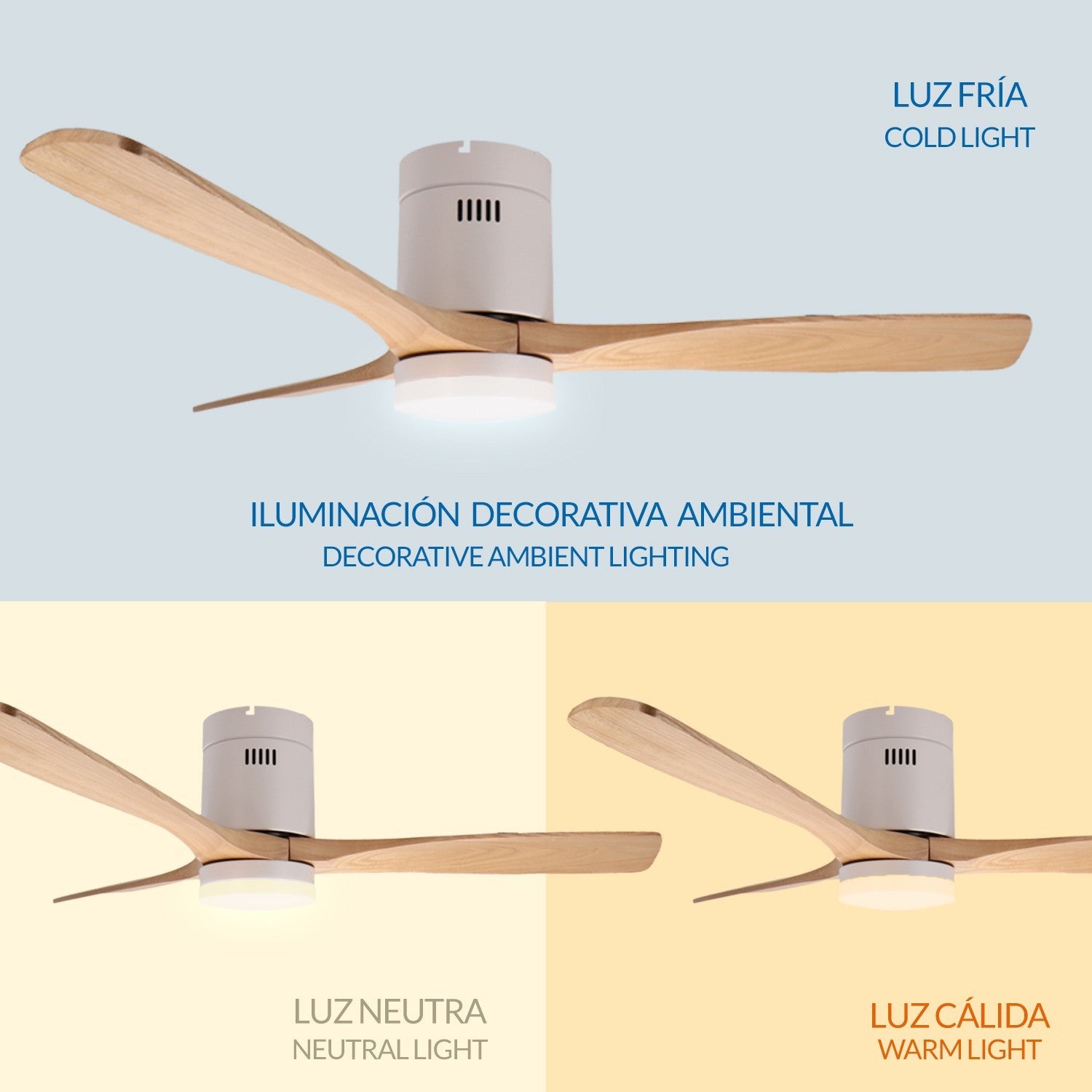 Ventilador de Techo LED White Energy MDF DC ø132 cm — Motor 50W Máx. Potencia 6 Velocidades