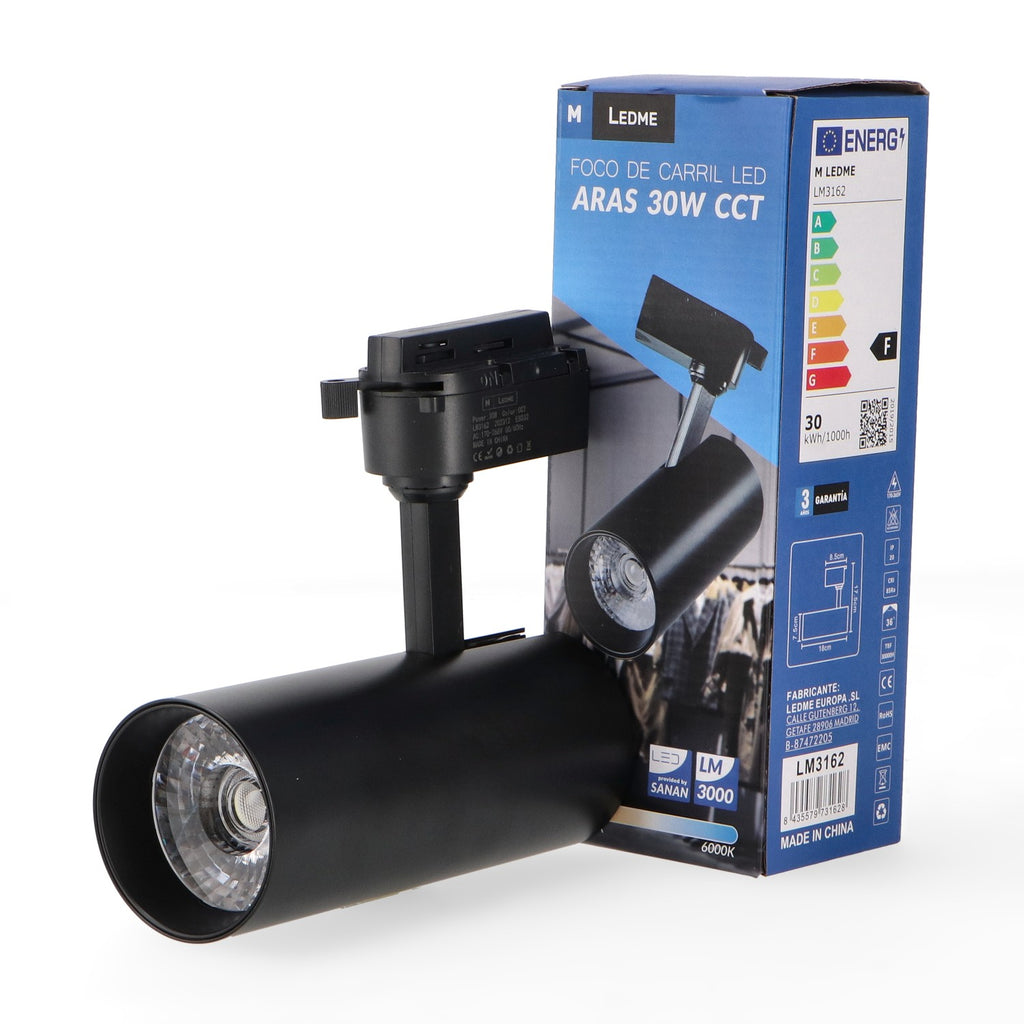Foco LED Carril White Aras 30W - Iluminación Direccional 3CCT