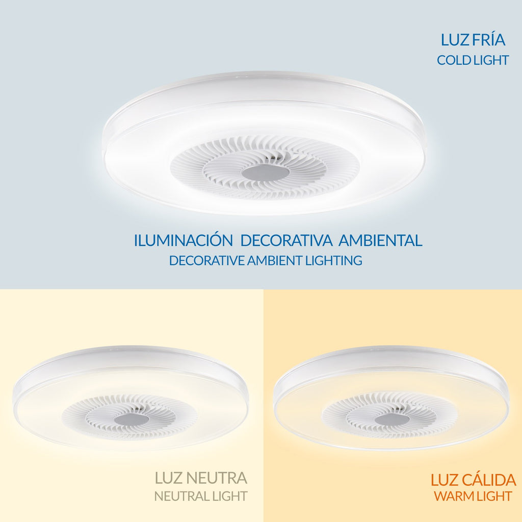 Ventilador de Techo LED Vera DC ø50 cm — Plafón 42W LED Regulable 6 Velocidades