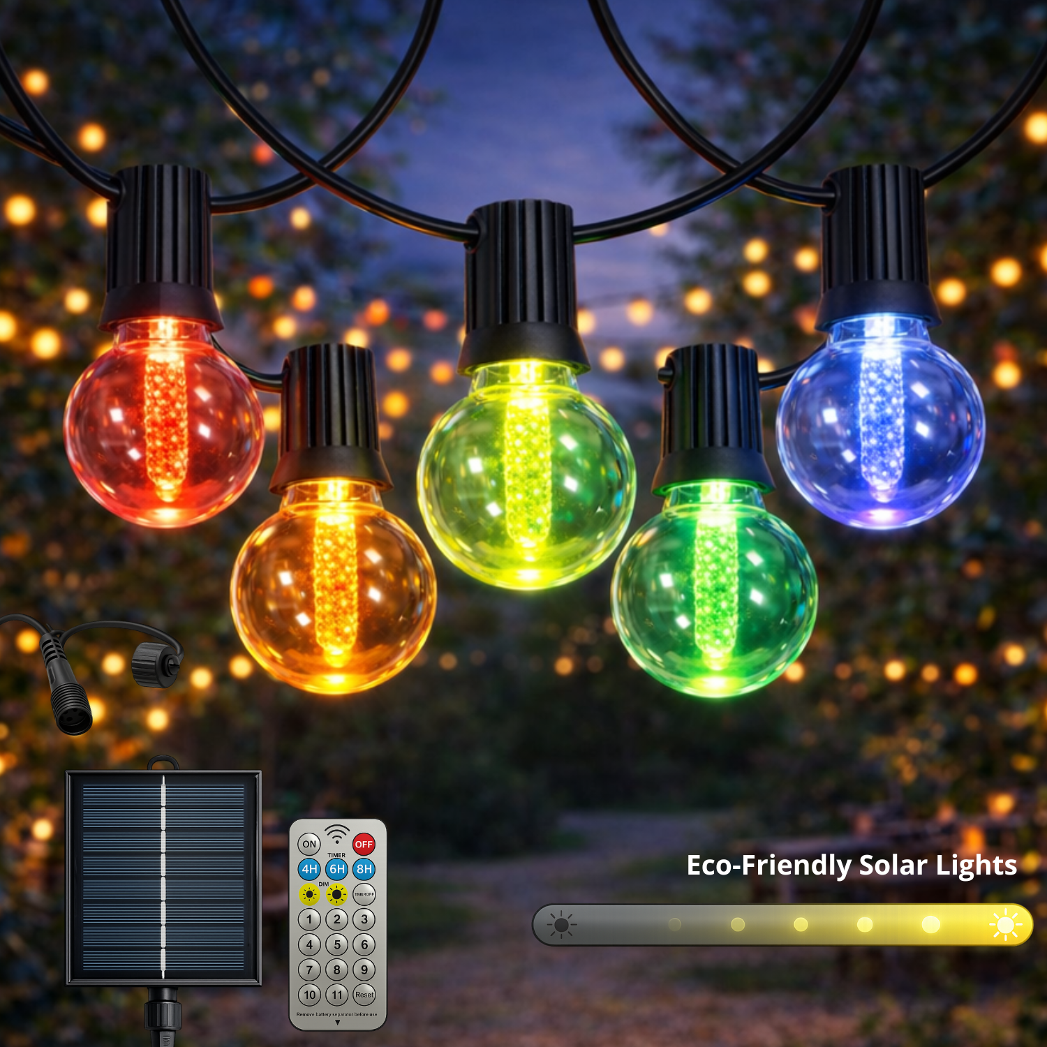 Guirnalda LED Solar 15 Bombillas RGB+W 7,5m | Exterior IP54 VIP