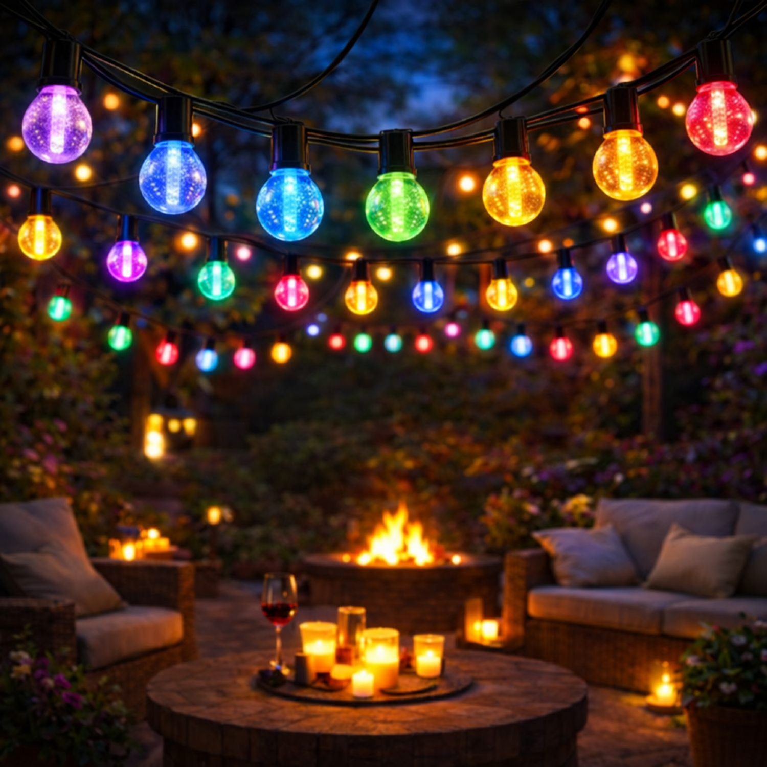 Guirnalda LED Solar 15 Bombillas RGB+W 7,5m | Exterior IP54 VIP