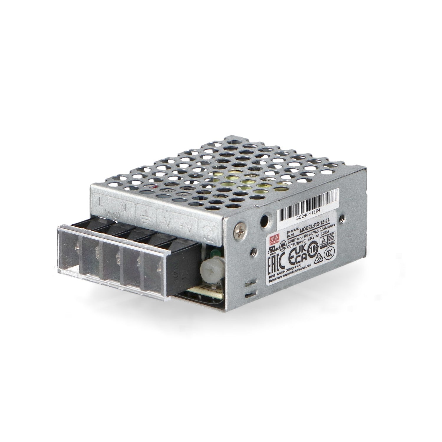 Fuente de Alimentación Mean Well Serie RS para Tiras LED | 24V DC | 15W-350W | IP20 | Aluminio
