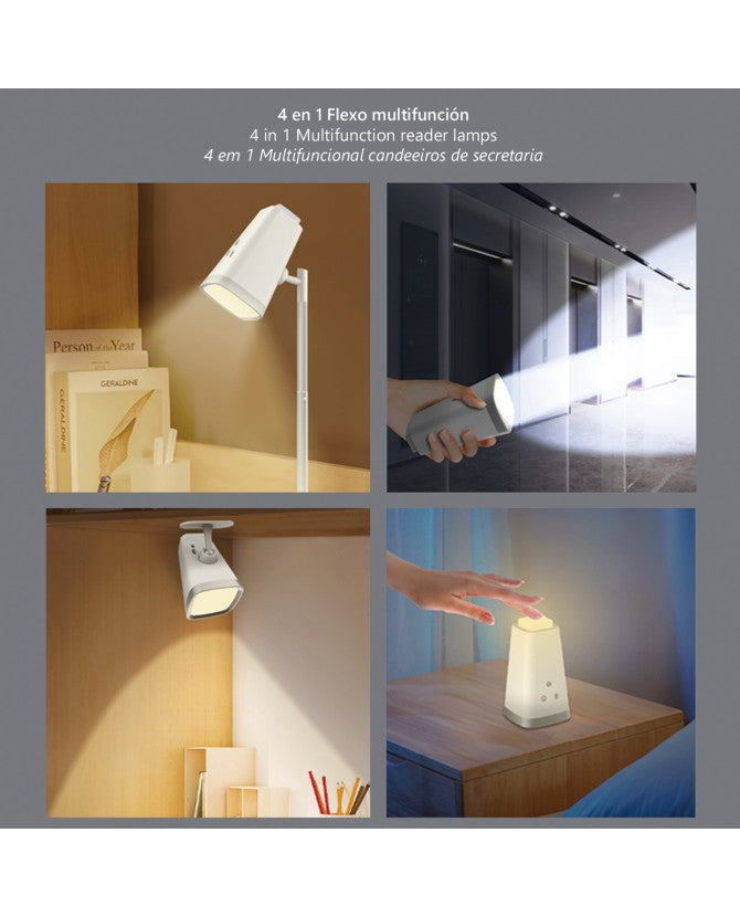 Flexo LED Recargable Kanie 4 en 1 | 6W | Blanco | Hasta 13,5h
