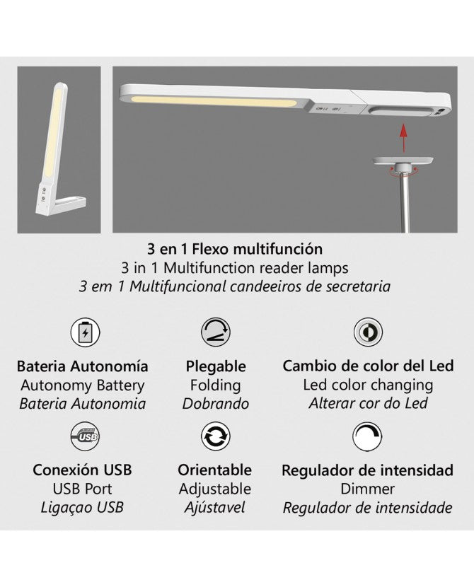 Flexo LED Recargable Rex 3 en 1 | 8W | Blanco | USB-C