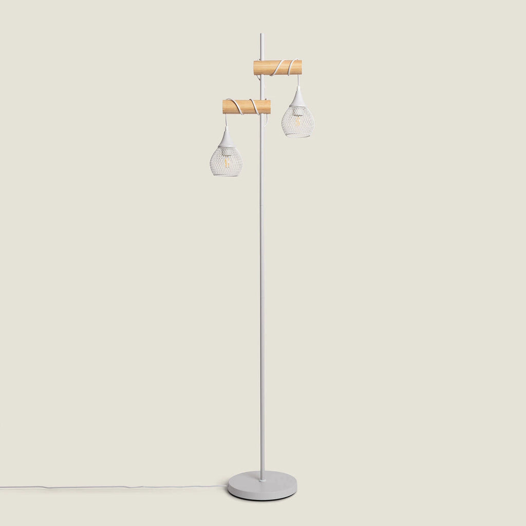 Lámpara de Pie Monah - Madera y Aluminio 2 Luces E27 | Interior