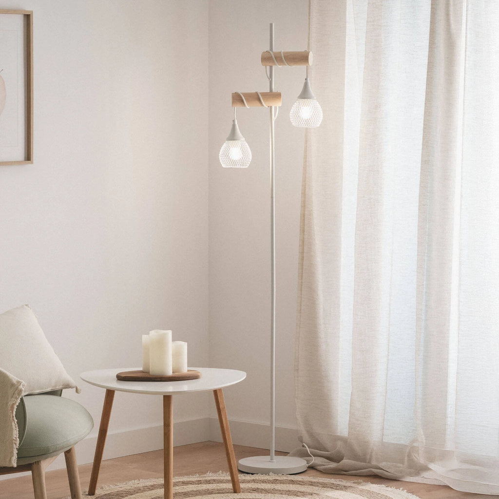 Lámpara de Pie Monah - Madera y Aluminio 2 Luces E27 | Interior