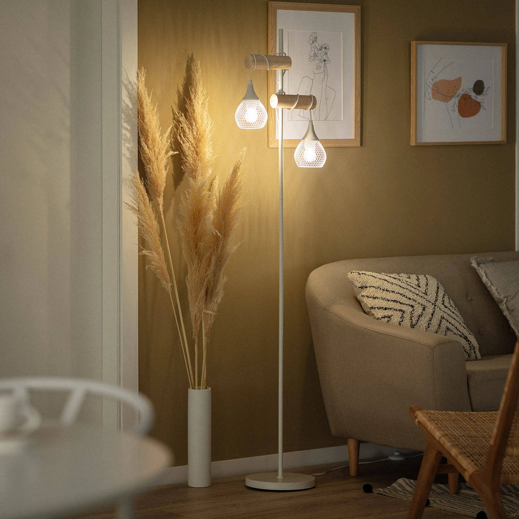 Lámpara de Pie Monah - Madera y Aluminio 2 Luces E27 | Interior