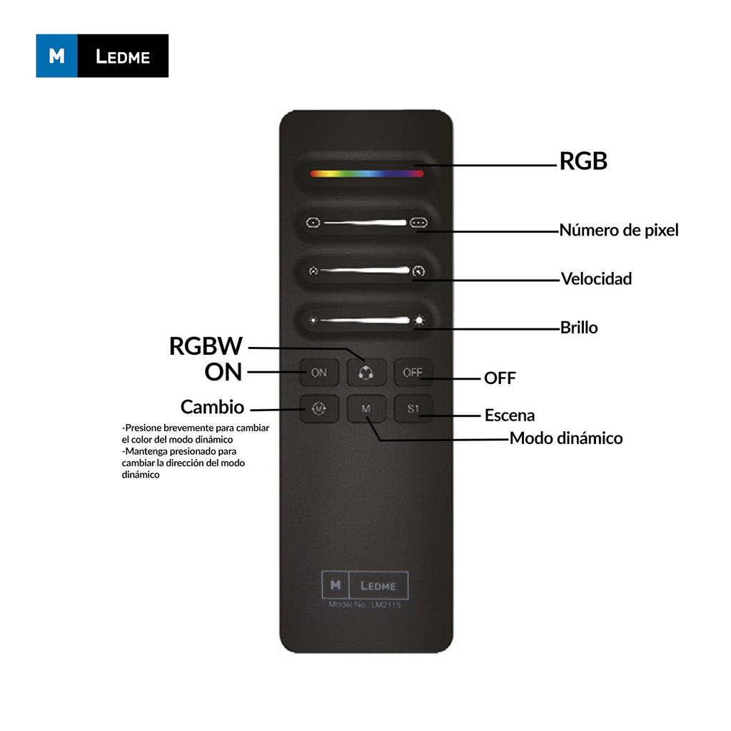 Mando RF para Controlador SPI/IC LED RGBW | 30m | M LEDME