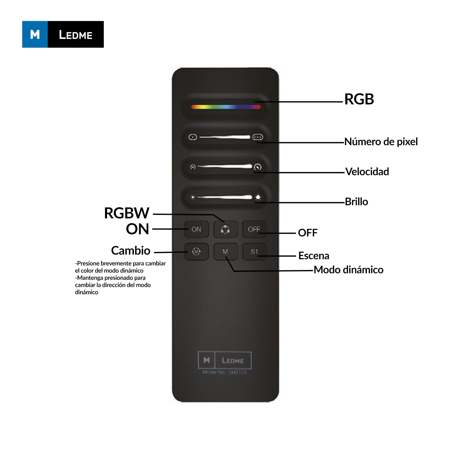 Mando RF para Controlador SPI/IC LED RGBW | 30m | M LEDME