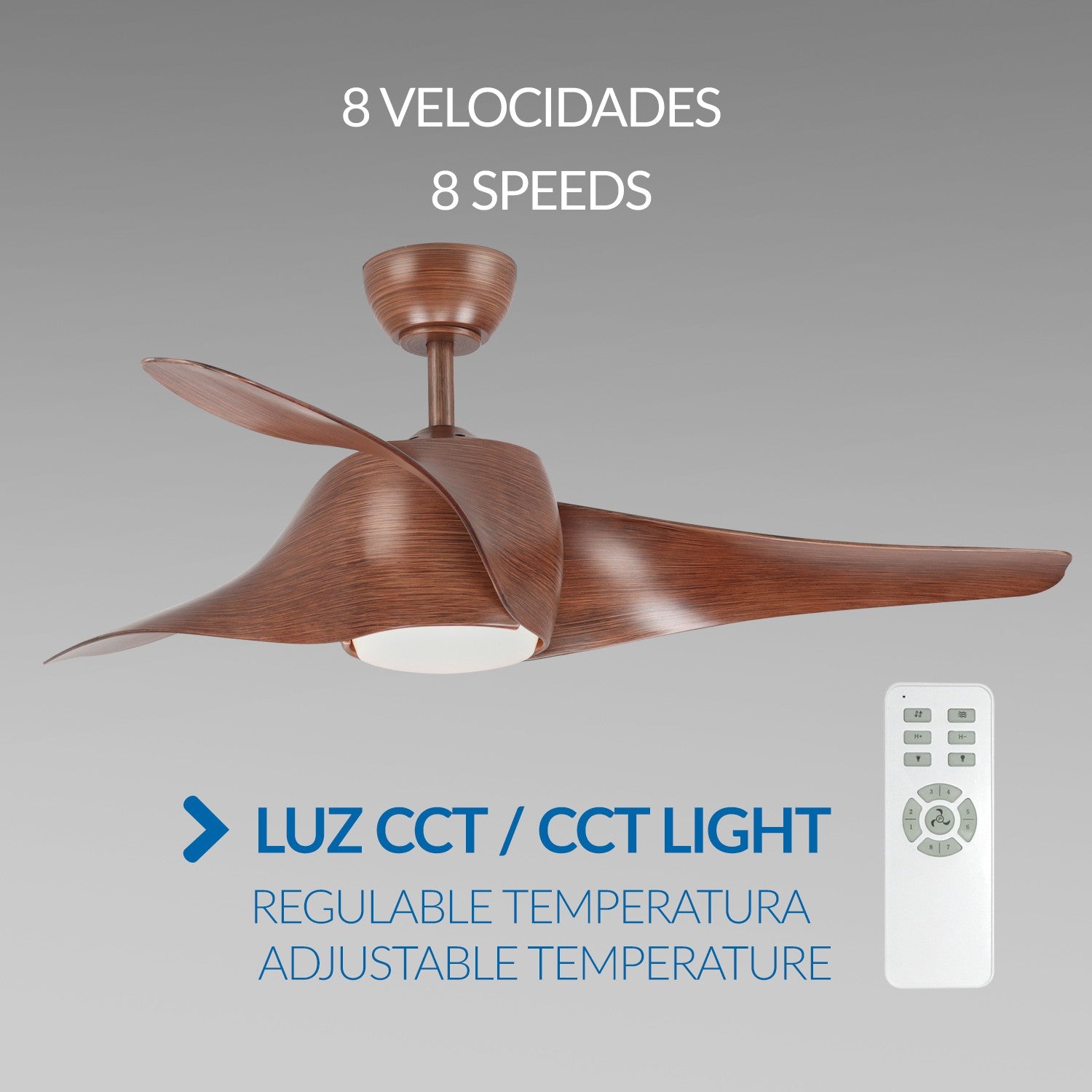Ventilador de Techo LED Fanton Madera DC ø127 cm — Diseño Escultórico Nogal 8 Velocidades