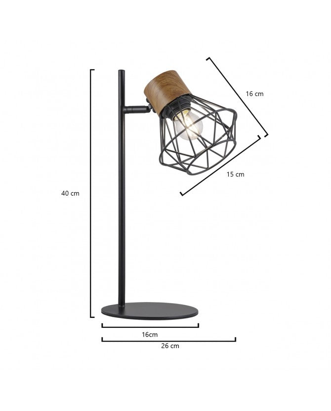 Lámpara Sobremesa Metal y Madera Antibes | E27 | Negro | Vintage
