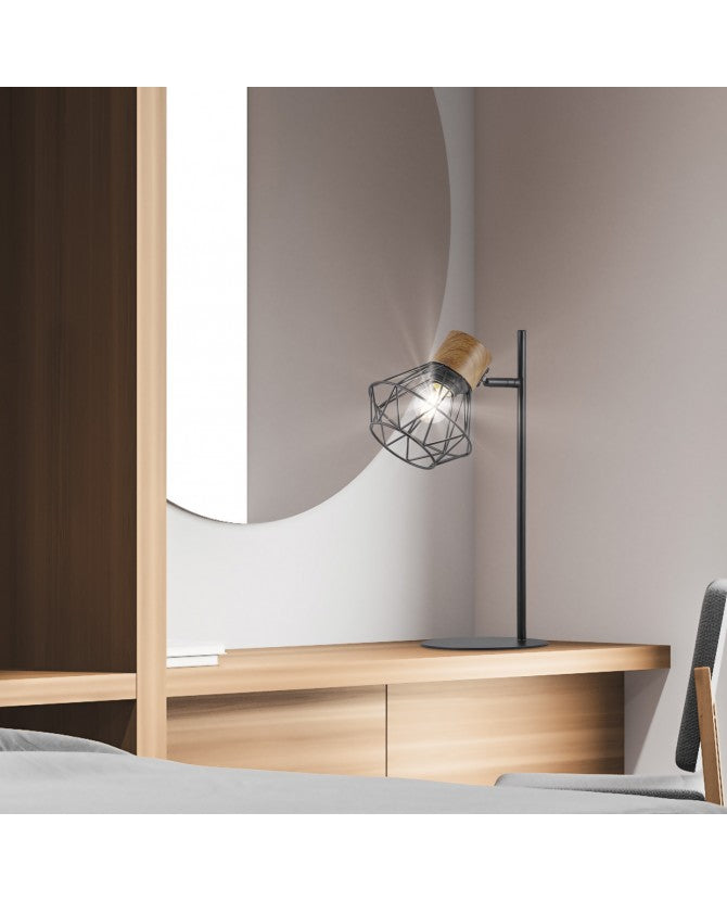 Lámpara Sobremesa Metal y Madera Antibes | E27 | Negro | Vintage
