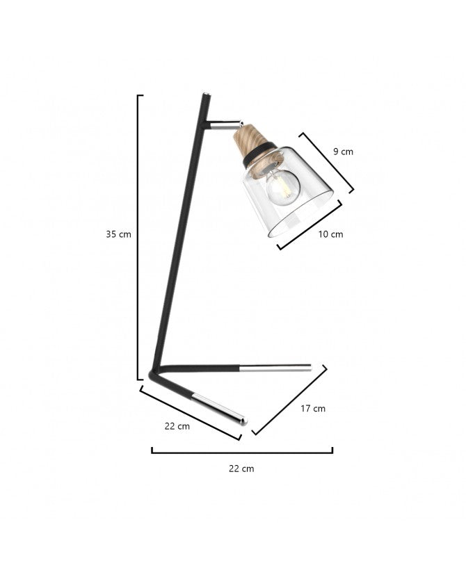 Lámpara Sobremesa Metal y Cristal Indigo | E14 | Negro | Cabezal Orientable
