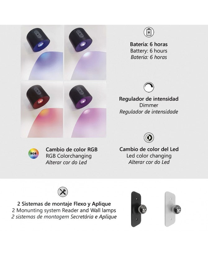 Flexo Aplique LED Recargable Lojan 2 en 1 | 5W | Blanco o Negro