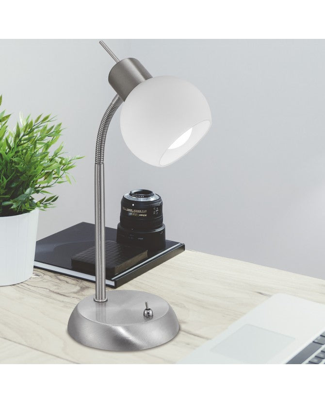 Lámpara de Mesa Metal y Cristal Opal | E14 | Níquel Satinado