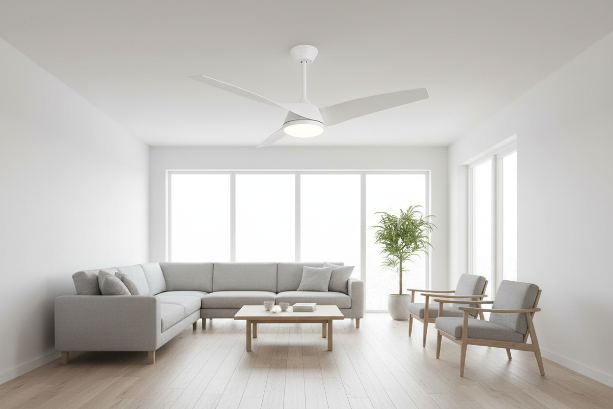 Ventilador Papua Blanco instalado en salón