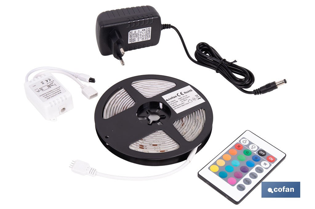 Pack Tira LED RGB IP65 3m con Mando, Controlador y Adaptador 12V