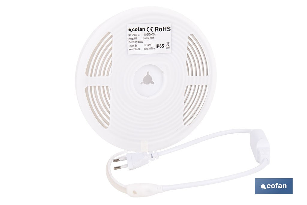 Tira Neón LED COB 220V 5m IP65 | Luz Continua 4000K