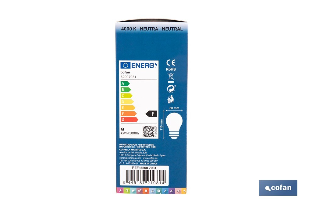 Bombilla clásica con sensor de movimiento E27 4000K